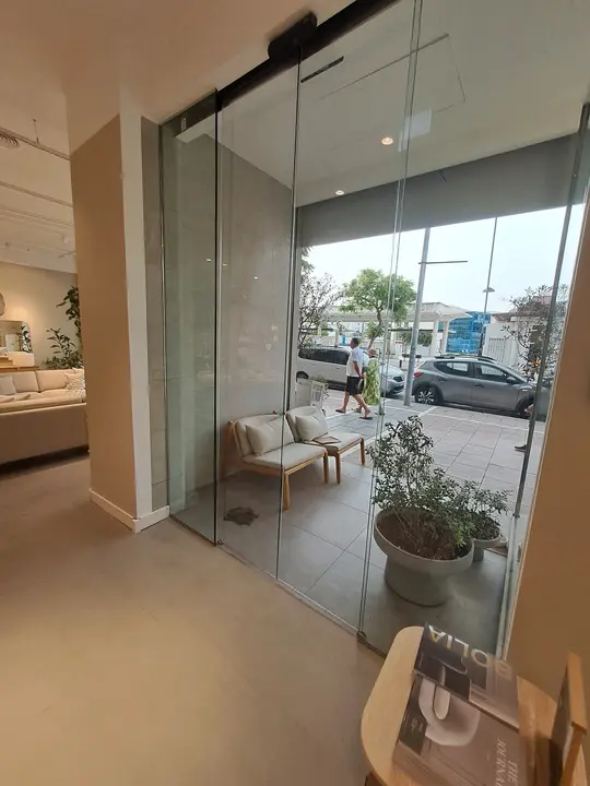 Toughened glass doors in commercial premises